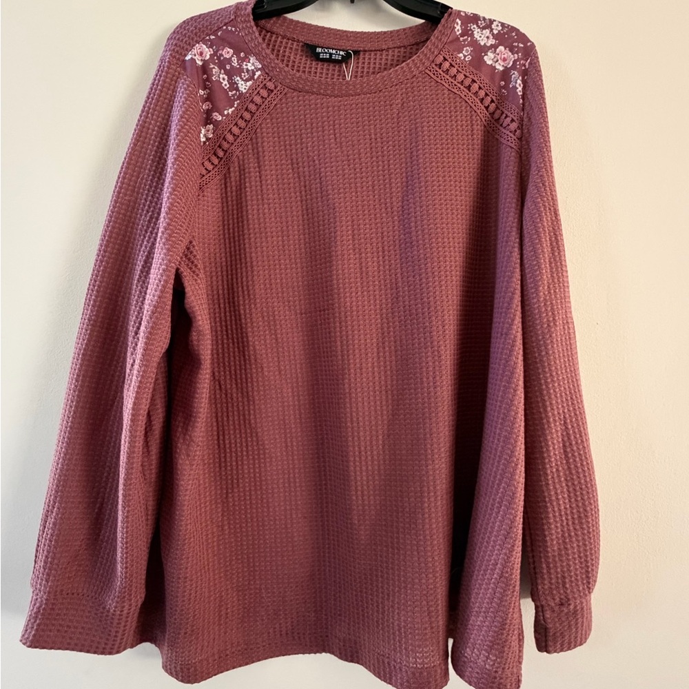 BloomChic Dusty Rose Waffle Knit Sweatshirt - Picture 8 of 9